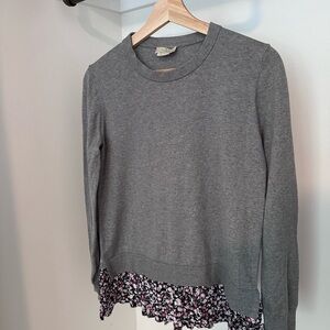 Kate Spade Gray Long Sleeve Light Sweater Top with Floral Hem